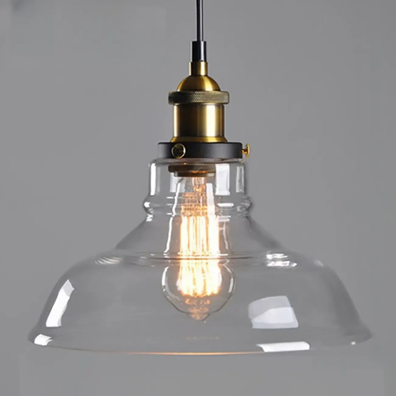 Old School Hardwired Globe/Barrel/Warehouse Clear Glass Pendant for Indoor with Grey/Translucent/Amber Vitreous Shade
