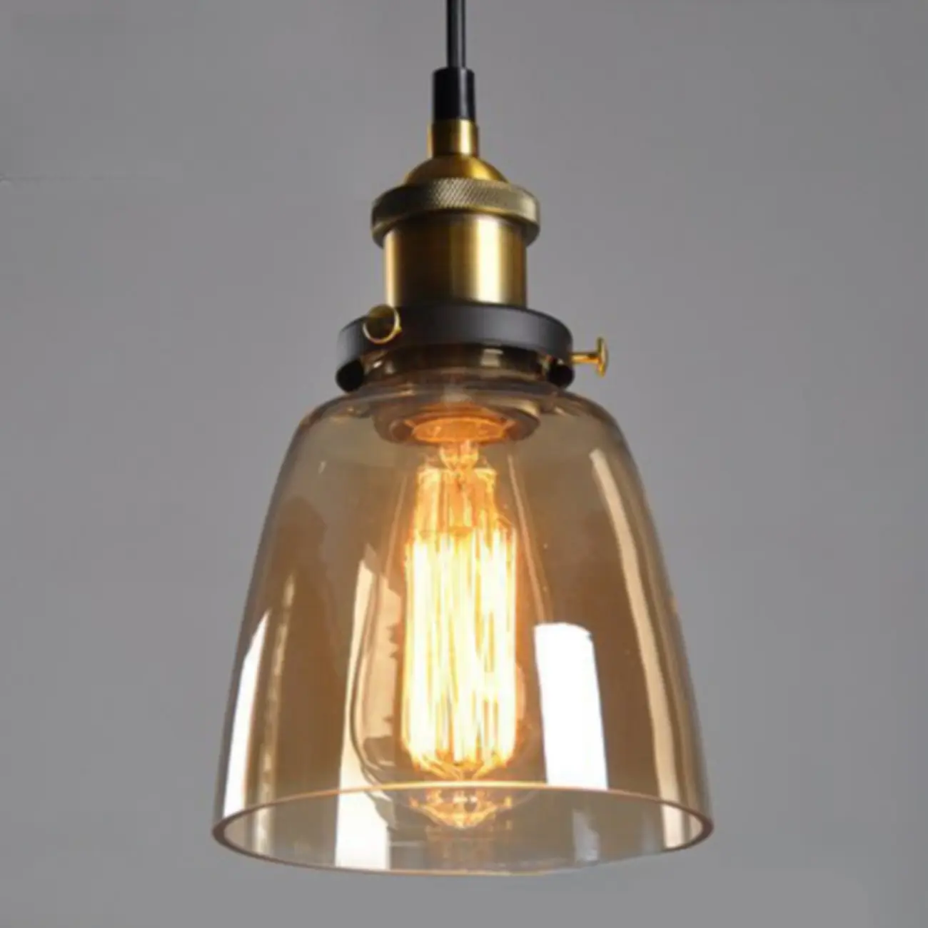 Old School Hardwired Globe/Barrel/Warehouse Clear Glass Pendant for Indoor with Grey/Translucent/Amber Vitreous Shade | homeyfad