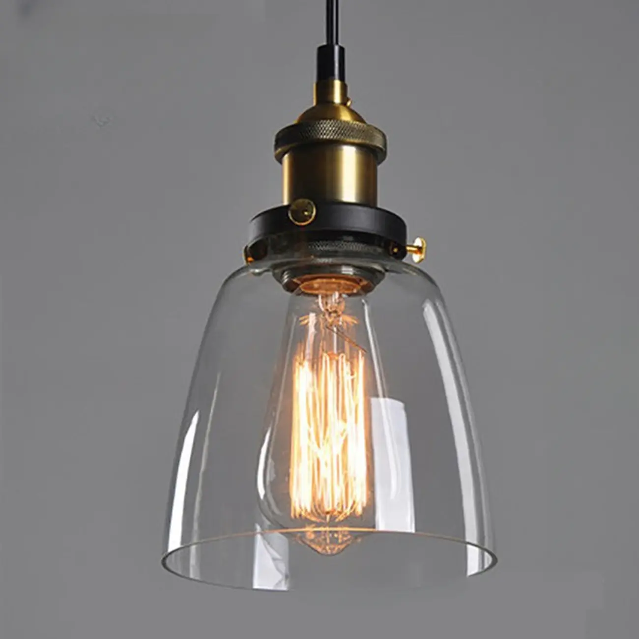 Old School Hardwired Globe/Barrel/Warehouse Clear Glass Pendant for Indoor with Grey/Translucent/Amber Vitreous Shade | homeyfad