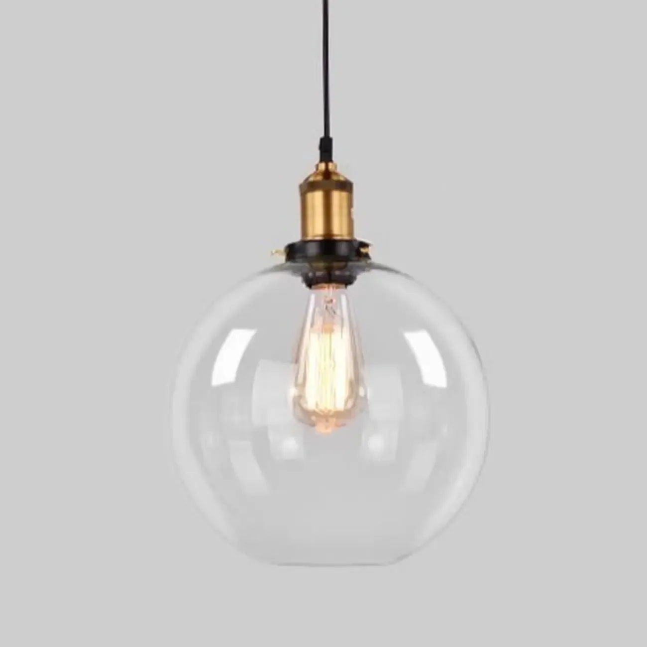 Old School Hardwired Globe/Barrel/Warehouse Clear Glass Pendant for Indoor with Grey/Translucent/Amber Vitreous Shade