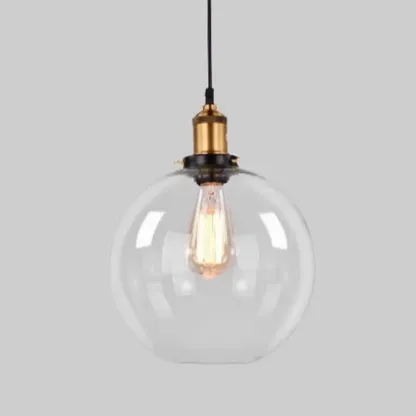 Old School Hardwired Globe/Barrel/Warehouse Clear Glass Pendant for Indoor with Grey/Translucent/Amber Vitreous Shade