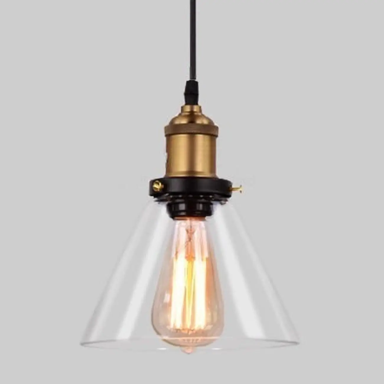 Old School Hardwired Globe/Barrel/Warehouse Clear Glass Pendant for Indoor with Grey/Translucent/Amber Vitreous Shade | homeyfad