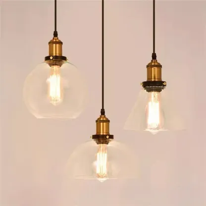 Old School Hardwired Globe/Barrel/Warehouse Clear Glass Pendant for Indoor with Grey/Translucent/Amber Vitreous Shade