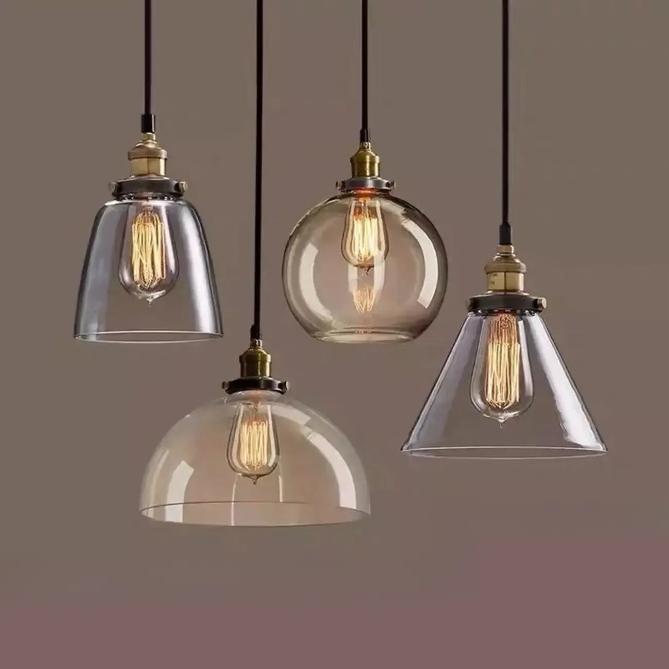 Old School Hardwired Globe/Barrel/Warehouse Clear Glass Pendant for Indoor with Grey/Translucent/Amber Vitreous Shade