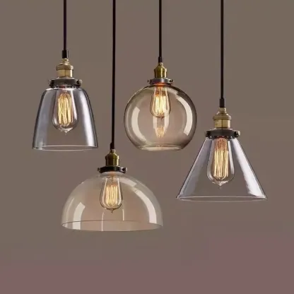 Old School Hardwired Globe/Barrel/Warehouse Clear Glass Pendant for Indoor with Grey/Translucent/Amber Vitreous Shade