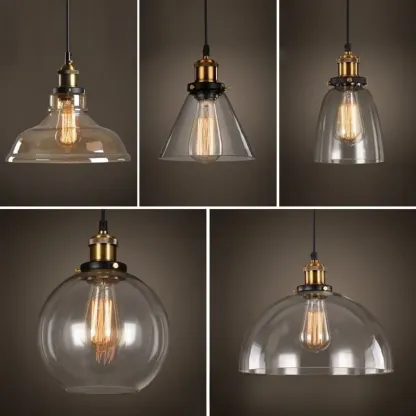 Old School Hardwired Globe/Barrel/Warehouse Clear Glass Pendant for Indoor with Grey/Translucent/Amber Vitreous Shade