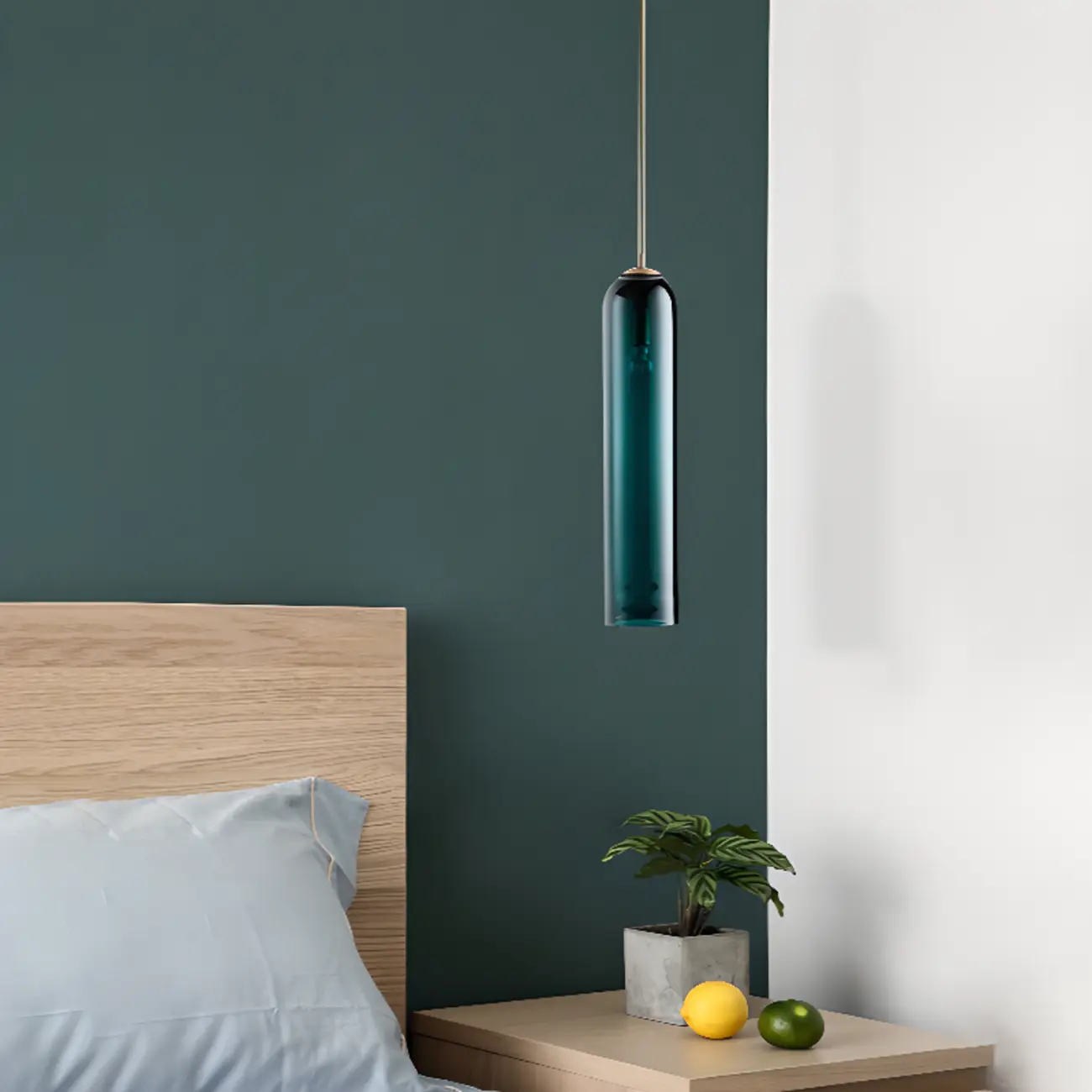 Modern Metal Green Glass Cylinder Pendant Light Image - 1 | homeyfad