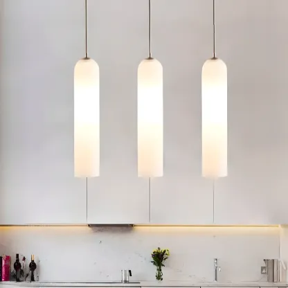 Modern Metal Green Glass Cylinder Pendant Light Image - 2