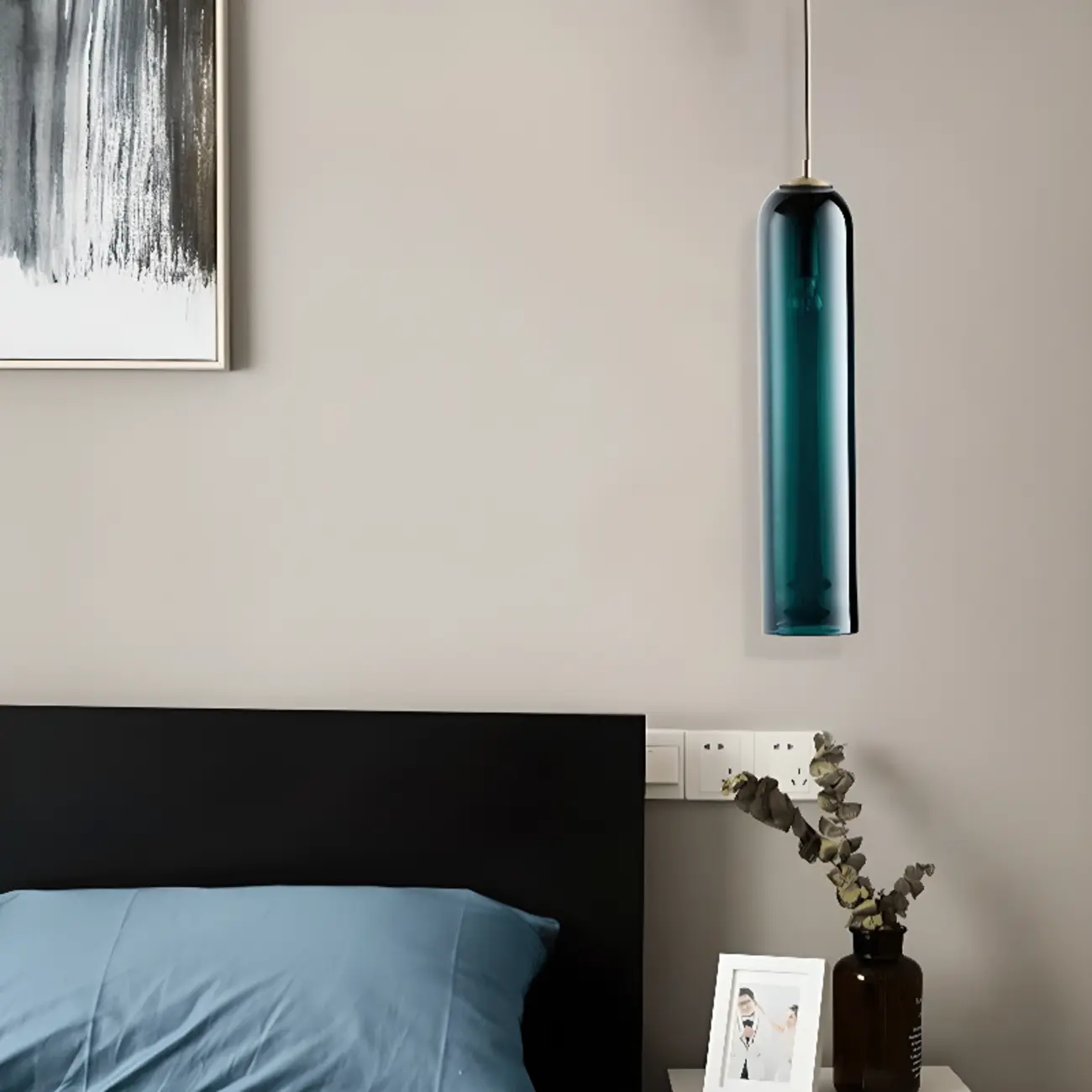 Modern Metal Green Glass Cylinder Pendant Light Image - 4 | homeyfad