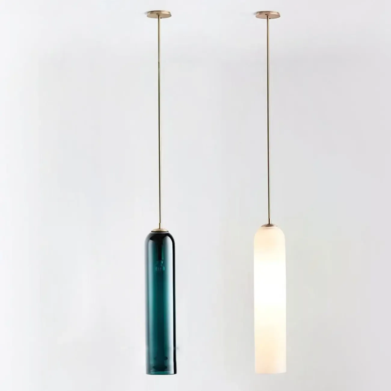 Modern Metal Green Glass Cylinder Pendant Light Image - 5