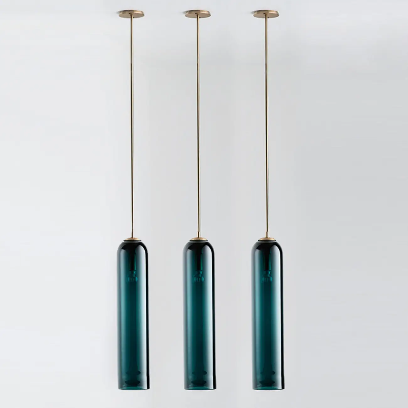 Modern Metal Green Glass Cylinder Pendant Light Image - 6 | homeyfad
