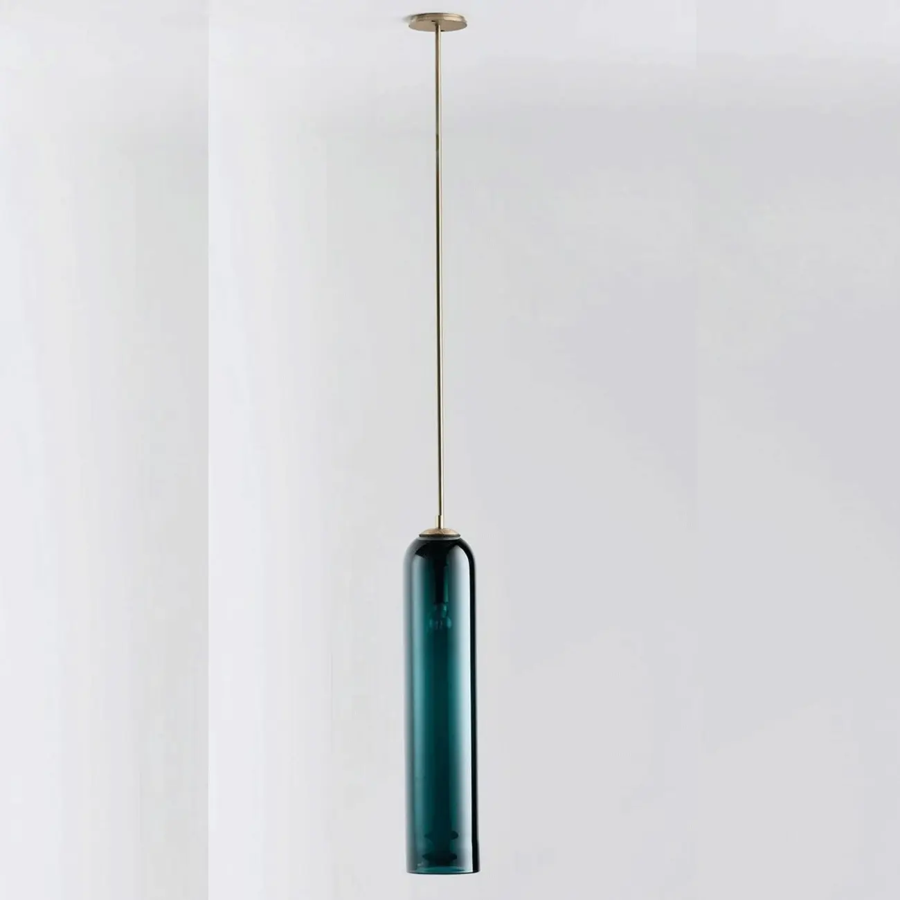 Modern Metal Green Glass Cylinder Pendant Light Image - 8 | homeyfad