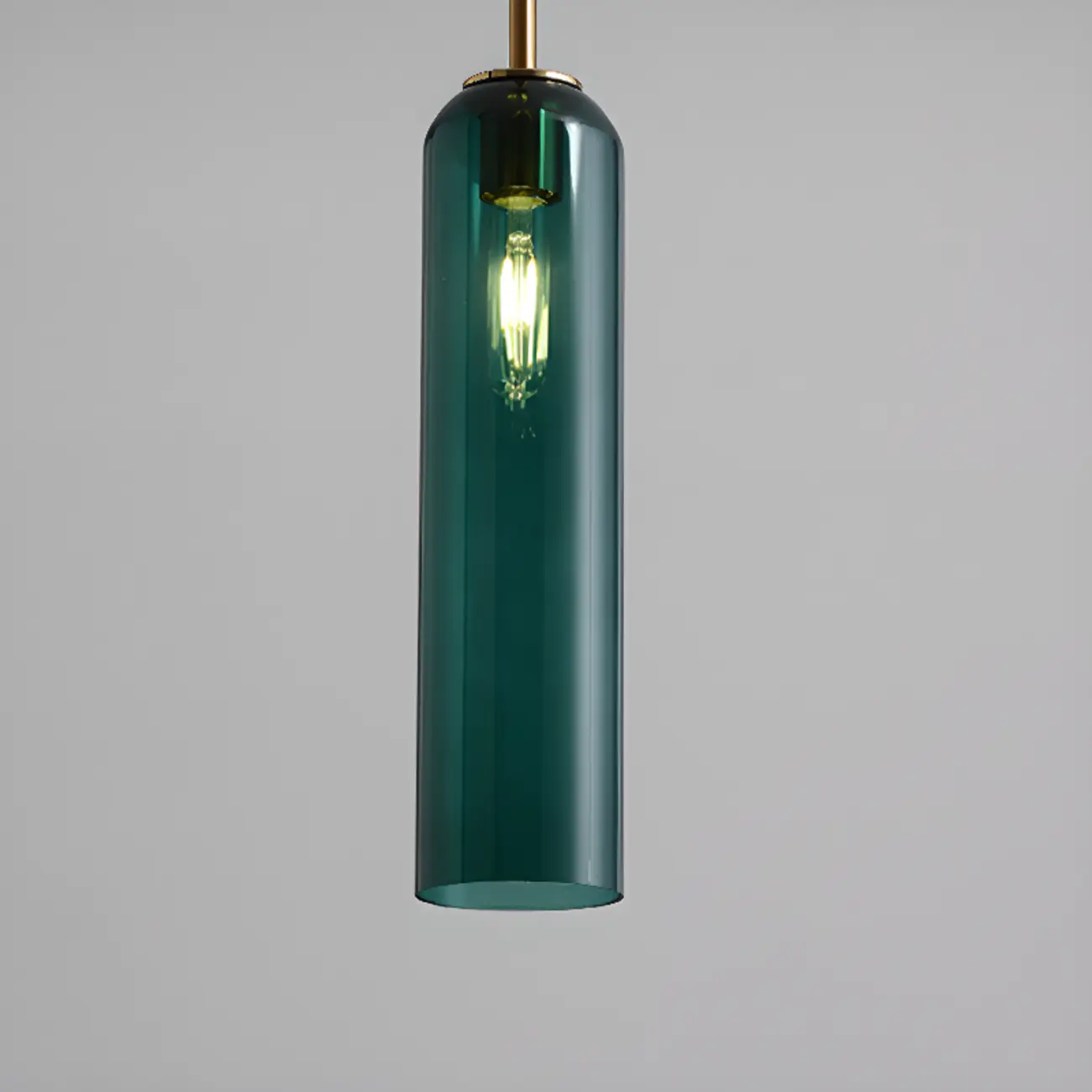 Modern Metal Green Glass Cylinder Pendant Light Image - 9 | homeyfad
