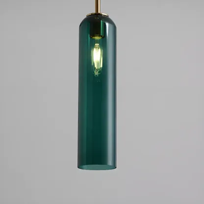 Modern Metal Green Glass Cylinder Pendant Light Image - 9