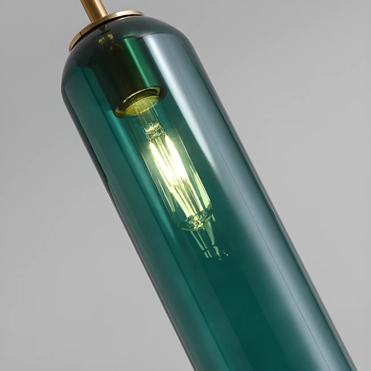 Modern Metal Green Glass Cylinder Pendant Light Image - 11 | homeyfad