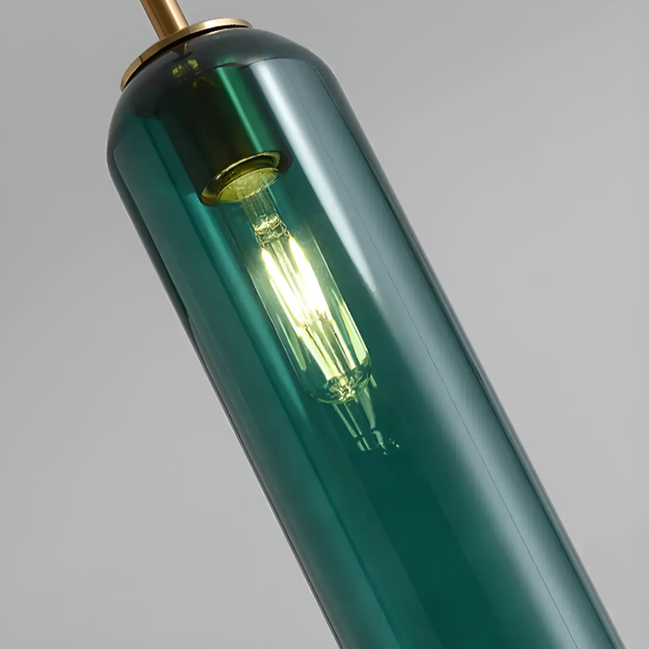 Modern Metal Green Glass Cylinder Pendant Light Image - 11