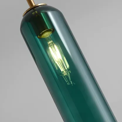 Modern Metal Green Glass Cylinder Pendant Light Image - 11