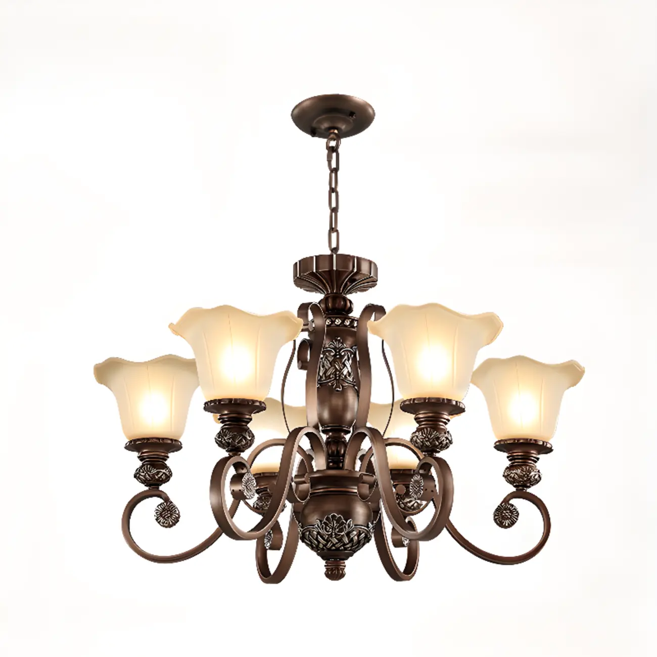 Vintage Curved Arm Frosted Glass Floral Chandelier Image - 14 | homeyfad