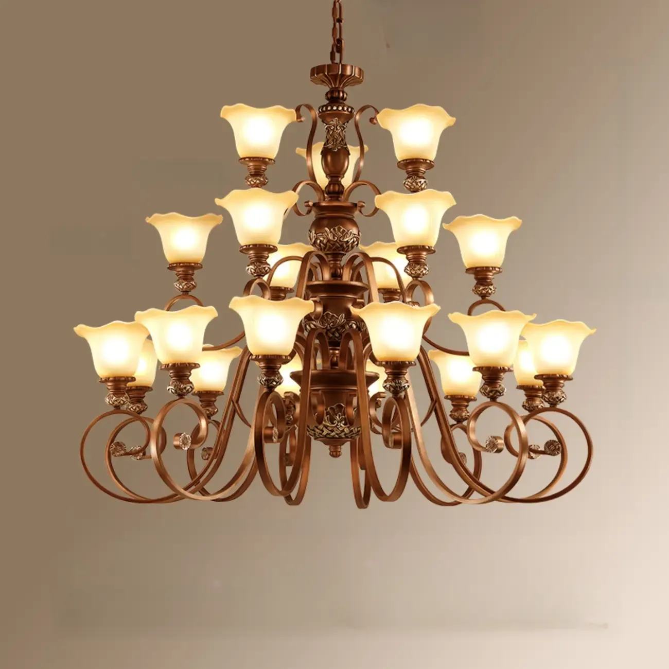 Vintage Curved Arm Frosted Glass Floral Chandelier Image - 19