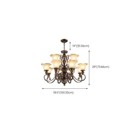 Vintage Curved Arm Frosted Glass Floral Chandelier Image - 28