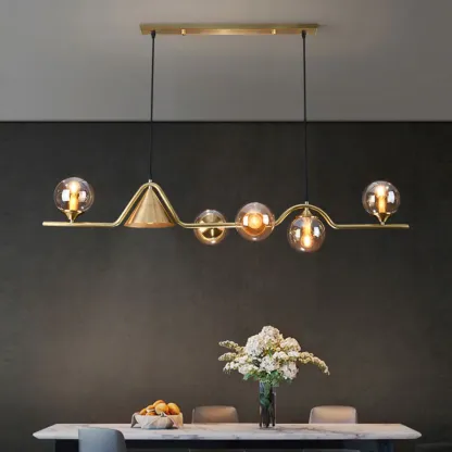 Dining Area Modern Brass Glass LED Island Pendant Light Image - 3