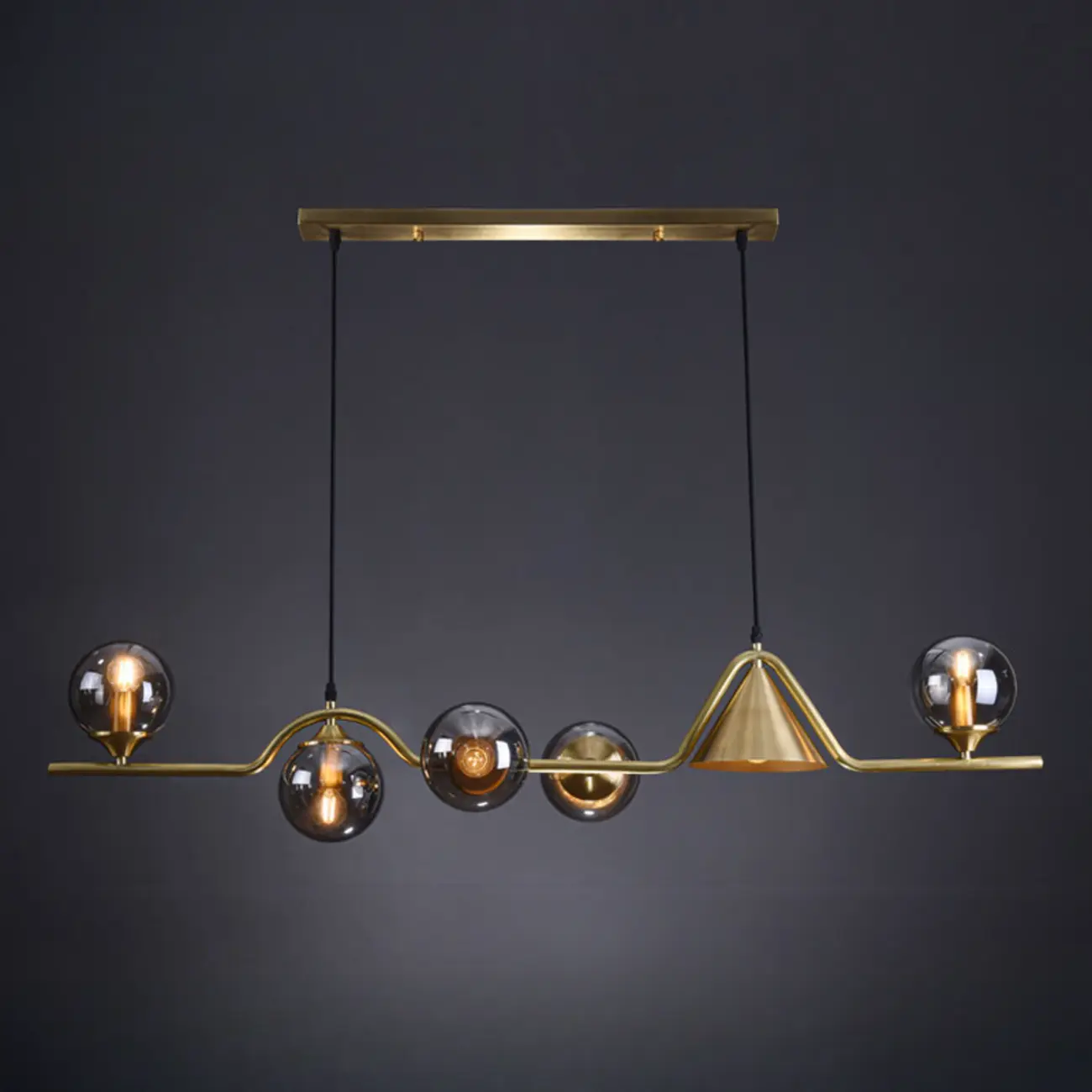 Dining Area Modern Brass Glass LED Island Pendant Light Image - 5 | homeyfad