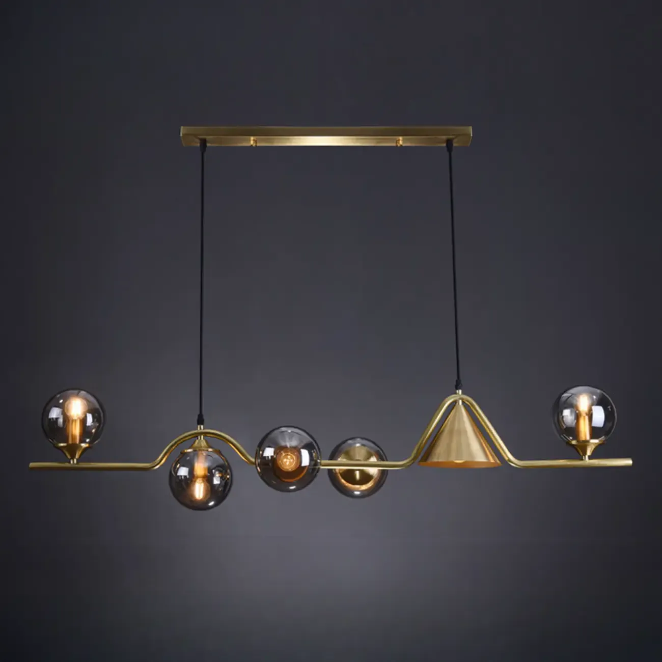 Dining Area Modern Brass Glass LED Island Pendant Light Image - 5