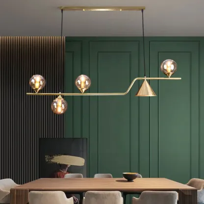 Dining Area Modern Brass Glass LED Island Pendant Light Image - 4
