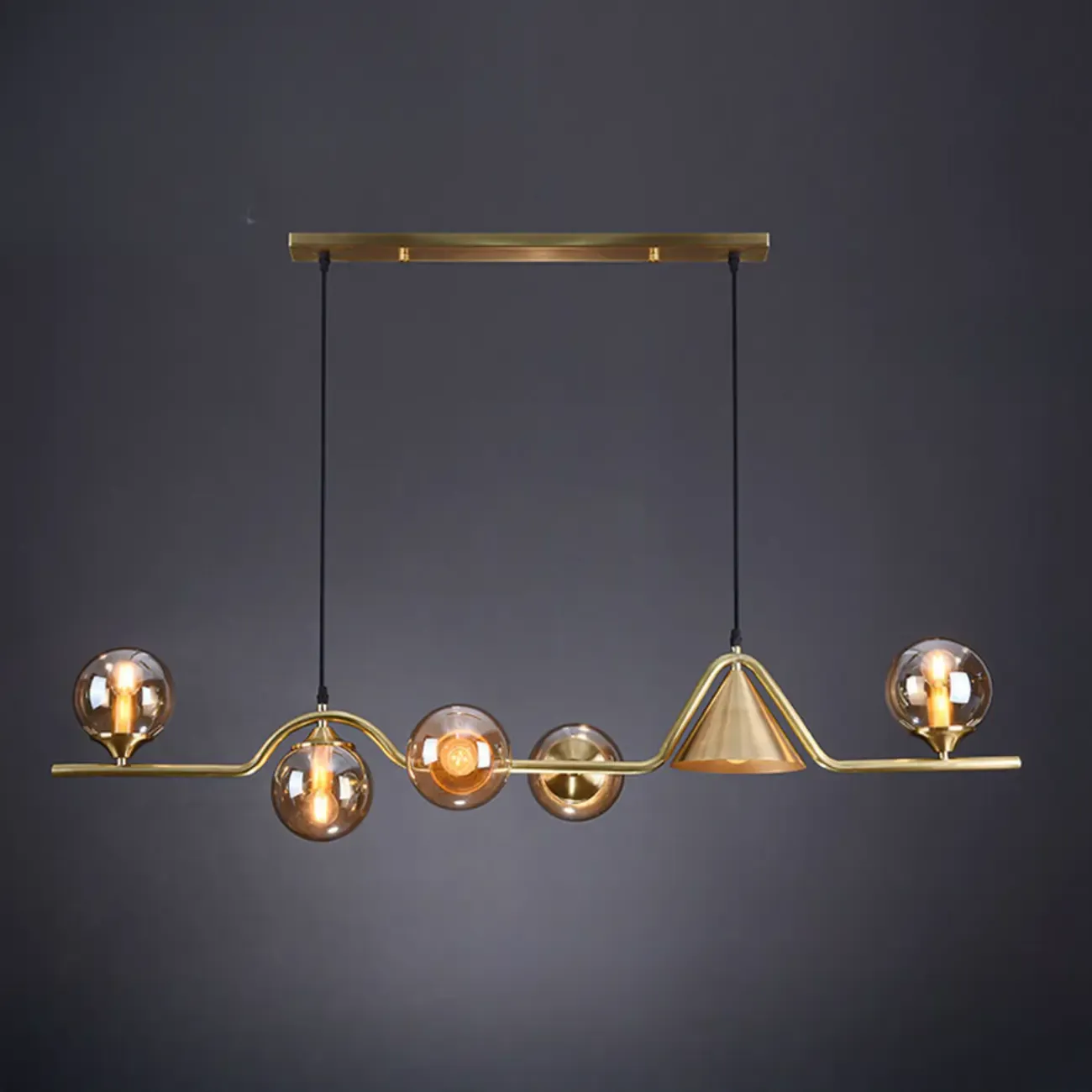 Dining Area Modern Brass Glass LED Island Pendant Light Image - 6