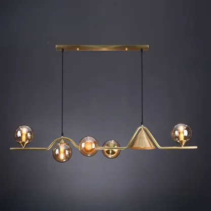Dining Area Modern Brass Glass LED Island Pendant Light Image - 6