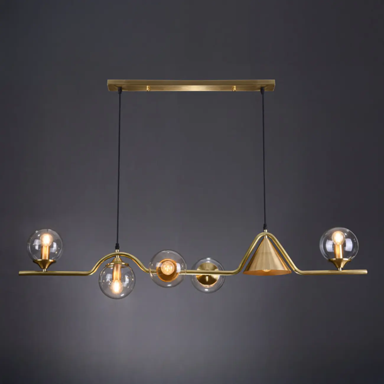 Dining Area Modern Brass Glass LED Island Pendant Light Image - 8 | homeyfad