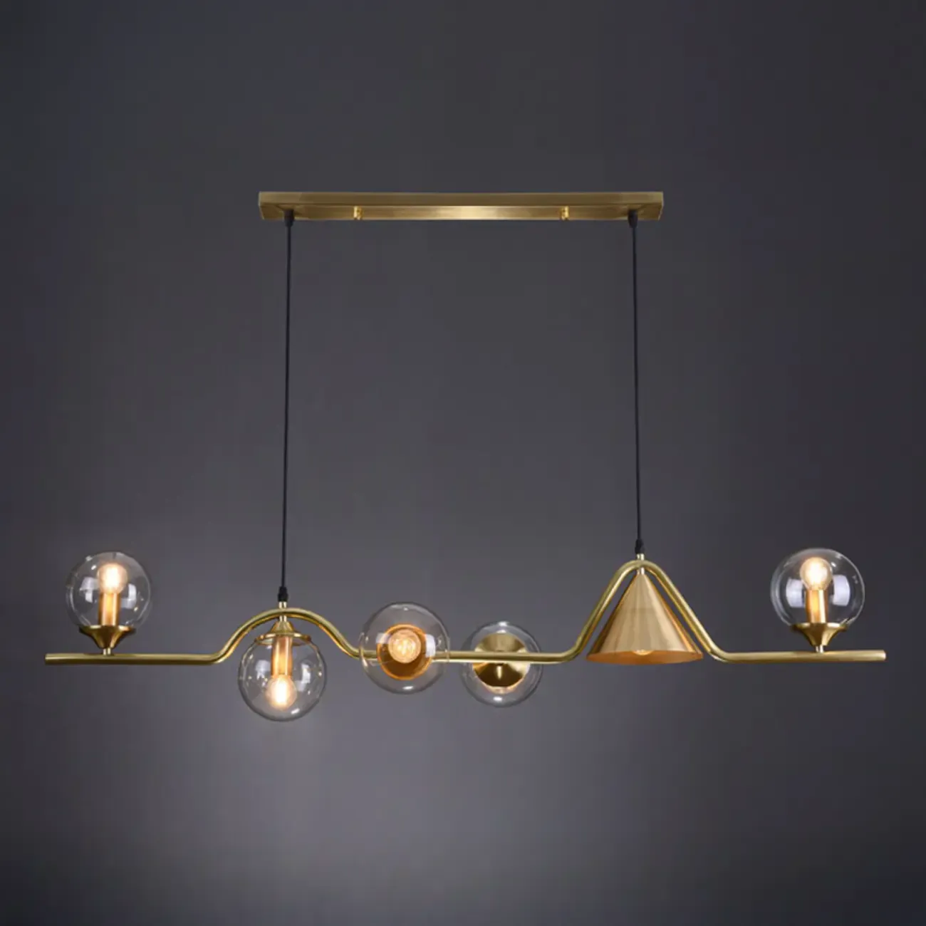 Dining Area Modern Brass Glass LED Island Pendant Light Image - 8