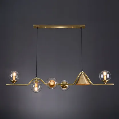 Dining Area Modern Brass Glass LED Island Pendant Light Image - 8