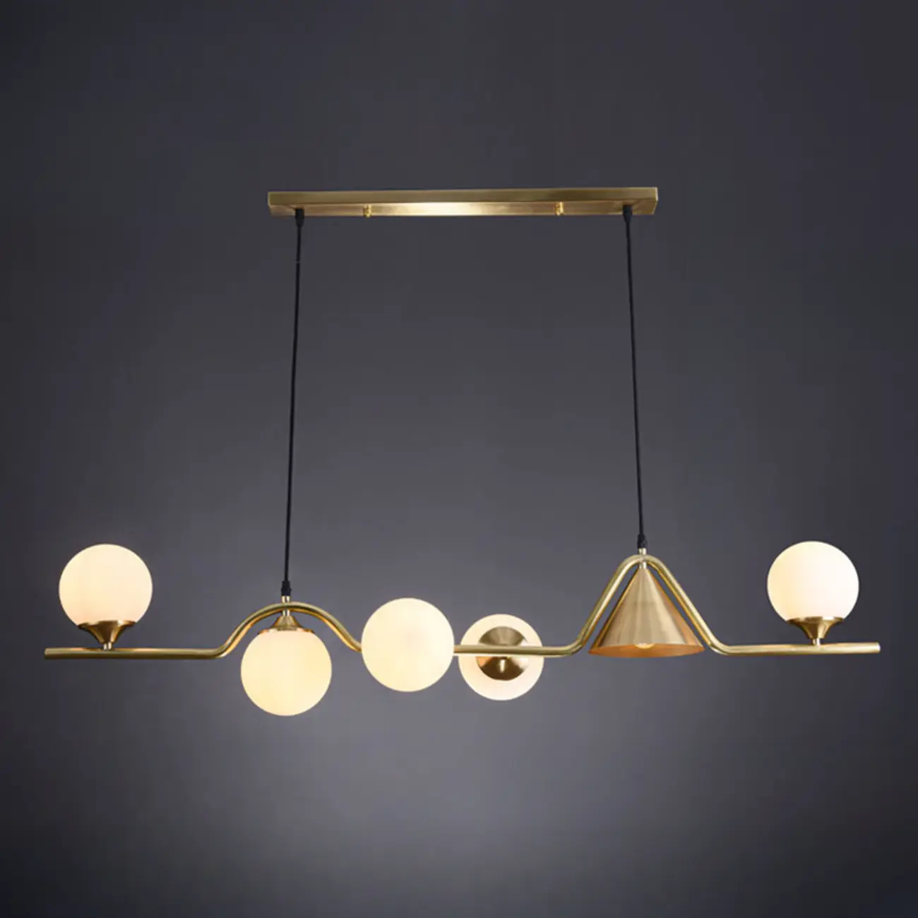 Dining Area Modern Brass Glass LED Island Pendant Light Image - 2 | homeyfad