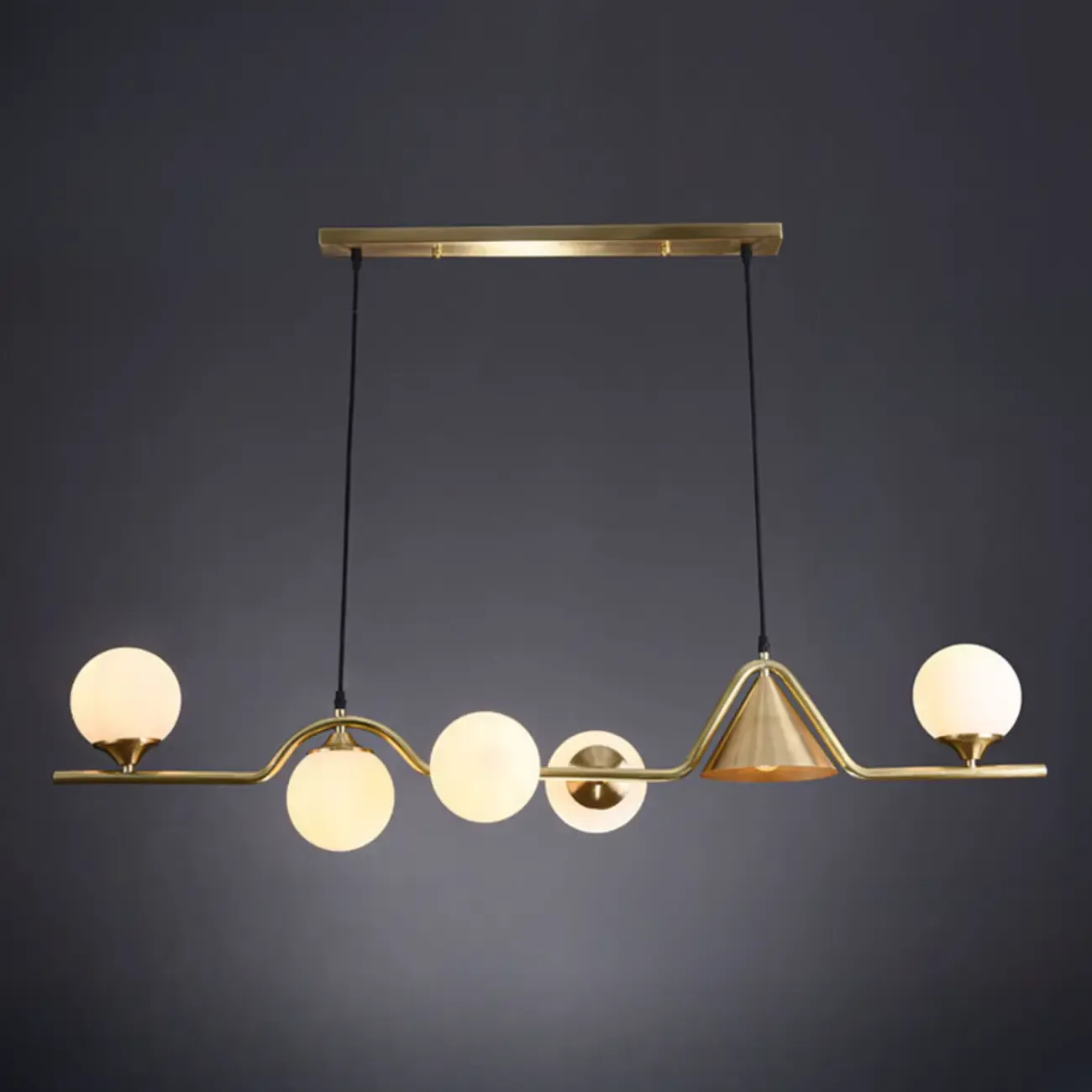 Dining Area Modern Brass Glass LED Island Pendant Light Image - 2