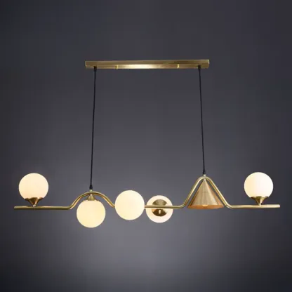 Dining Area Modern Brass Glass LED Island Pendant Light Image - 2