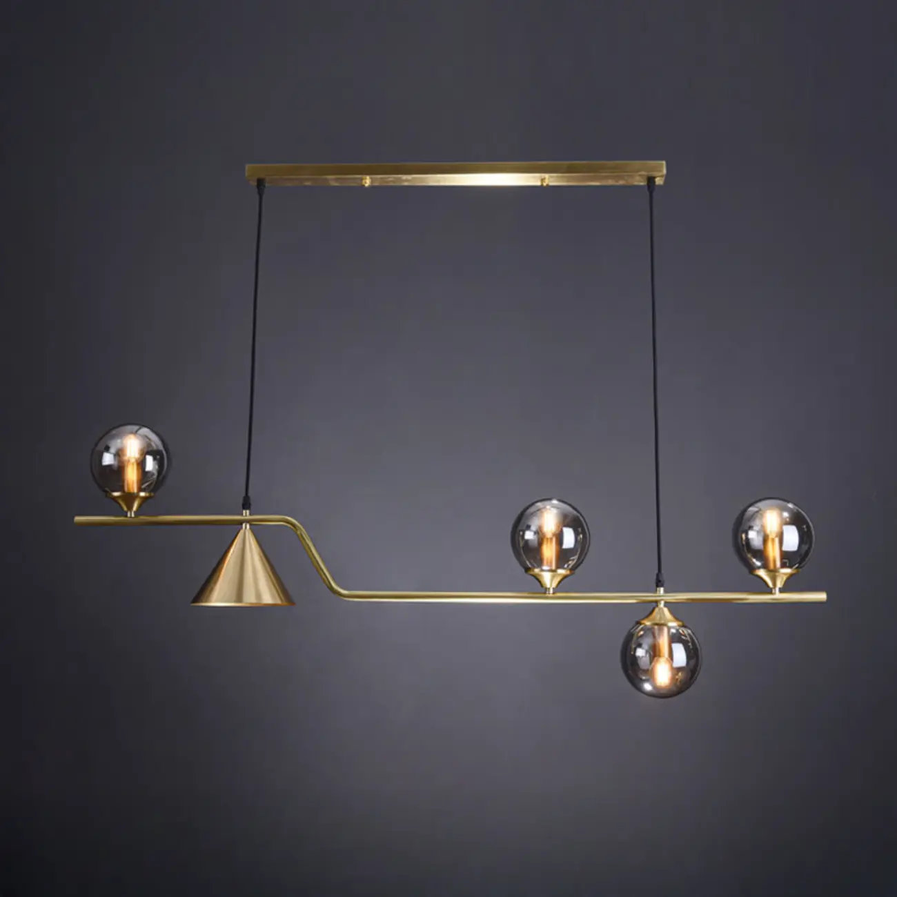 Dining Area Modern Brass Glass LED Island Pendant Light Image - 9 | homeyfad