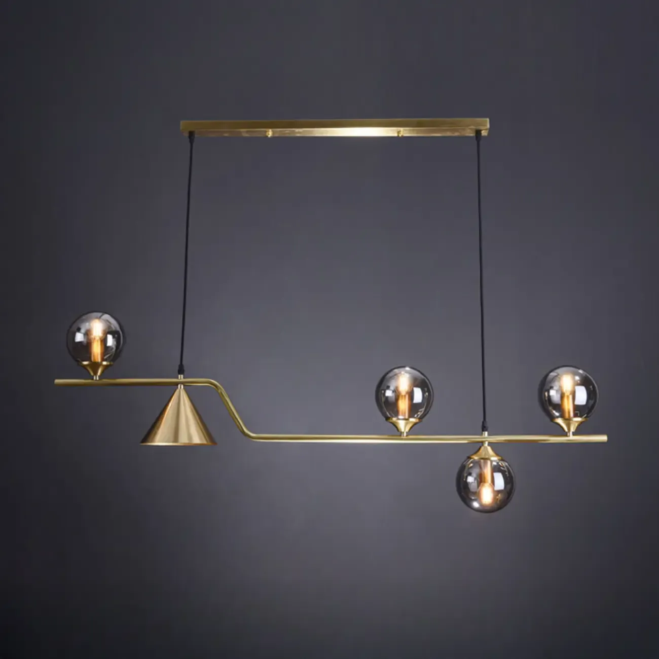 Dining Area Modern Brass Glass LED Island Pendant Light Image - 9