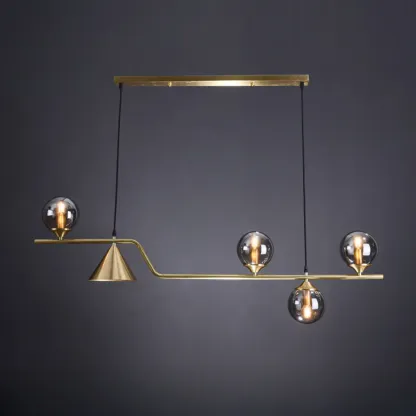 Dining Area Modern Brass Glass LED Island Pendant Light Image - 9