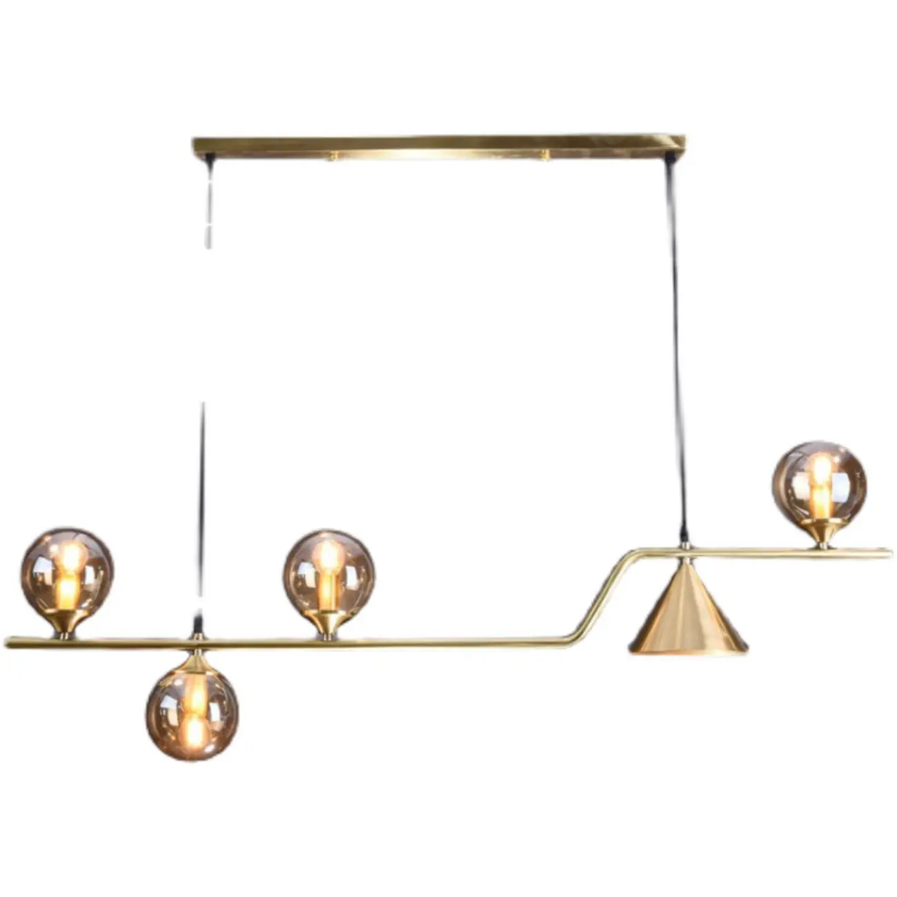Dining Area Modern Brass Glass LED Island Pendant Light Image - 10 | homeyfad