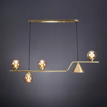 Dining Area Modern Brass Glass LED Island Pendant Light Image - 11