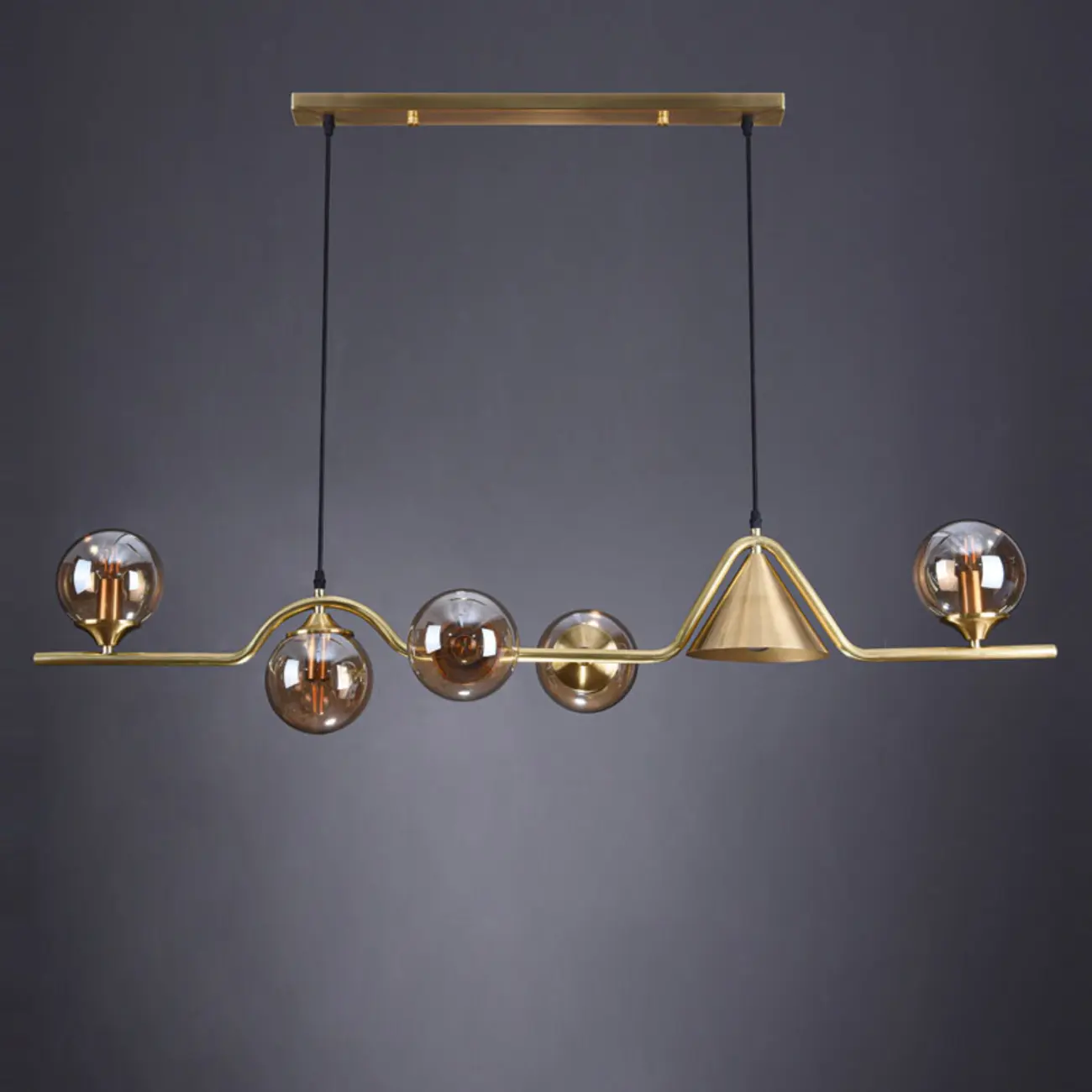 Dining Area Modern Brass Glass LED Island Pendant Light Image - 12 | homeyfad