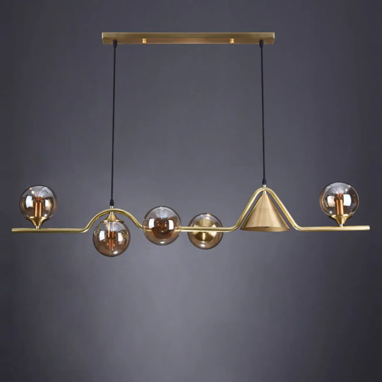 Dining Area Modern Brass Glass LED Island Pendant Light Image - 12