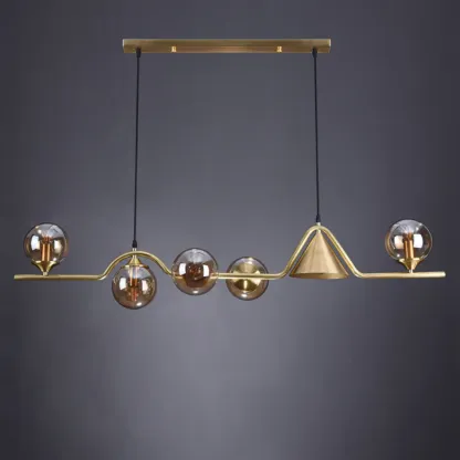 Dining Area Modern Brass Glass LED Island Pendant Light Image - 12