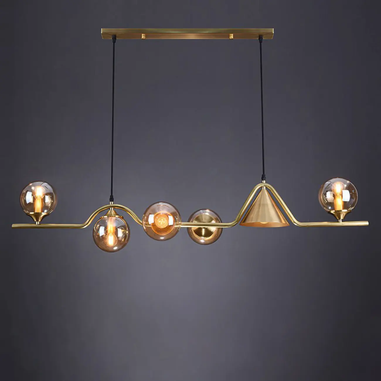Dining Area Modern Brass Glass LED Island Pendant Light Image - 14 | homeyfad