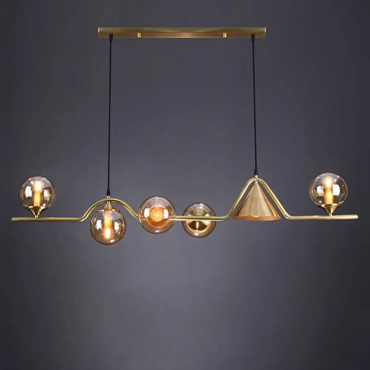 Dining Area Modern Brass Glass LED Island Pendant Light Image - 14