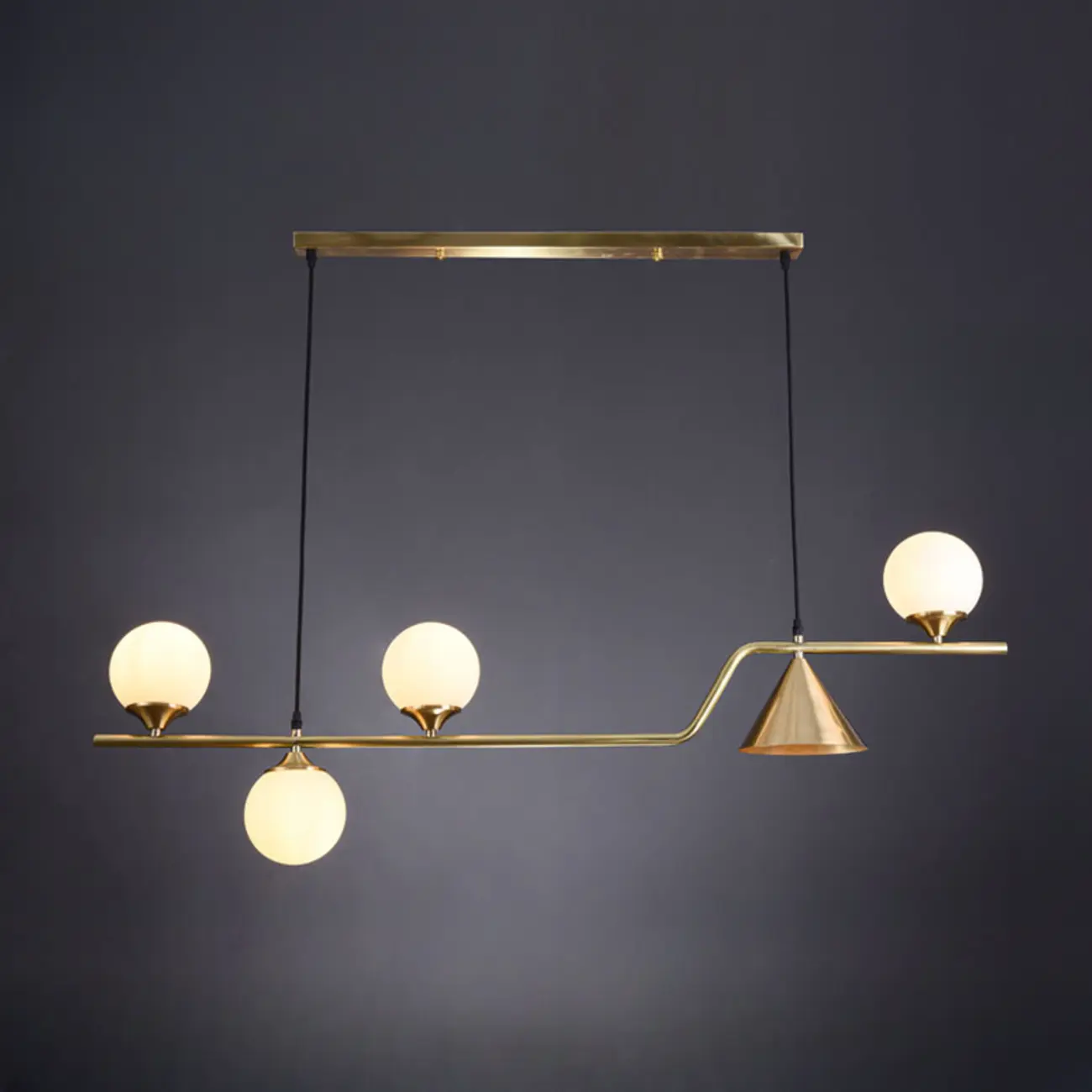 Dining Area Modern Brass Glass LED Island Pendant Light Image - 15 | homeyfad