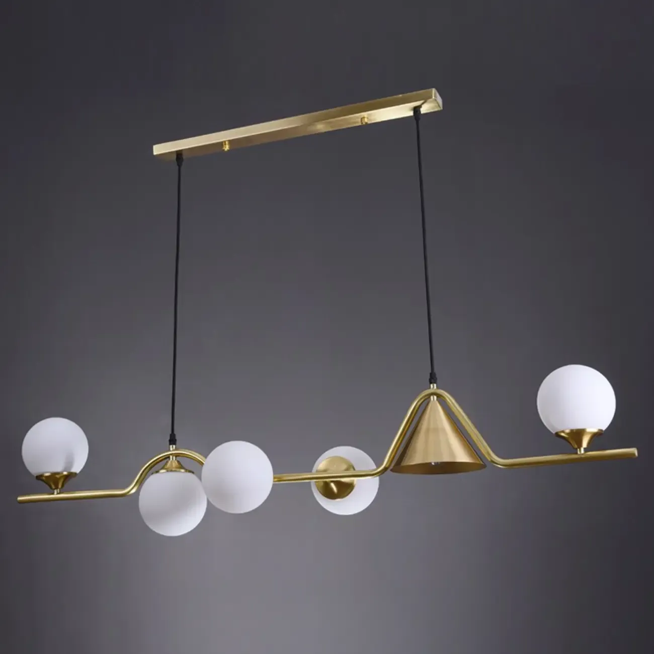 Dining Area Modern Brass Glass LED Island Pendant Light Image - 16