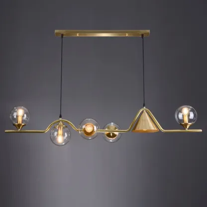 Dining Area Modern Brass Glass LED Island Pendant Light Image - 17