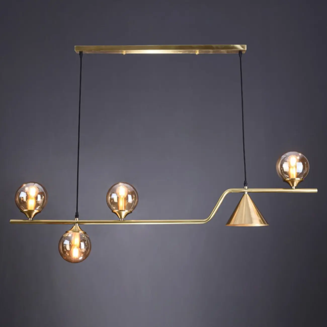 Dining Area Modern Brass Glass LED Island Pendant Light Image - 18 | homeyfad